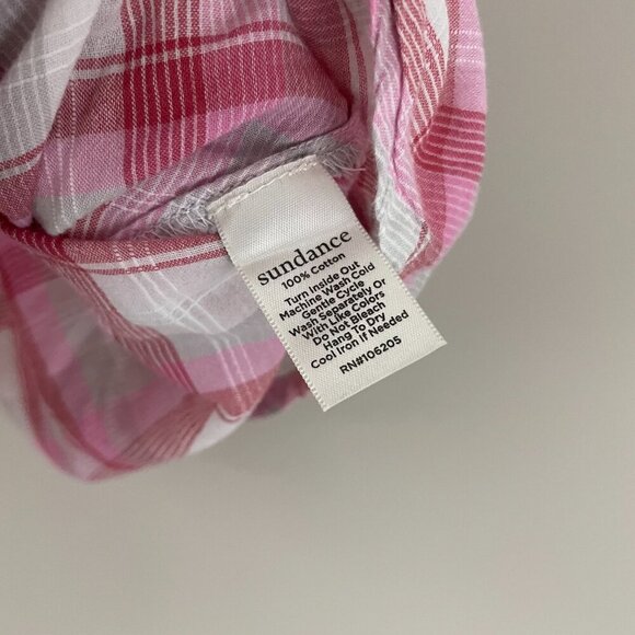 Sundance Janis Pink Plaid Ruffle Button Down 3/4 Sleeve Top Size Large - Picture 4 of 6